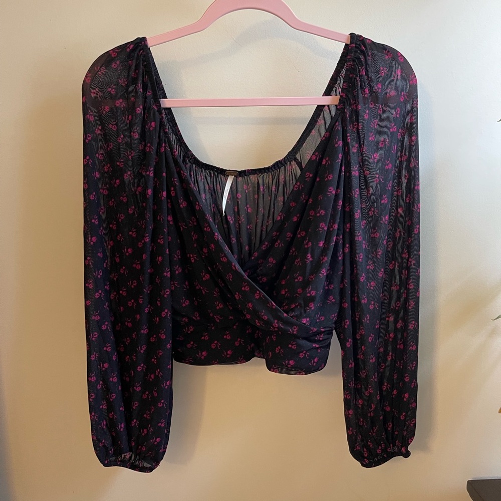 Free People - Floral Mesh Wrap Crop top